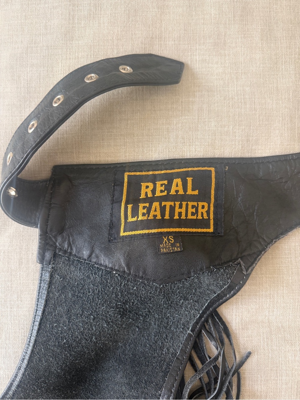 Black Leather Fringe Women's Motorcycle Chaps - Picture 7 of 7